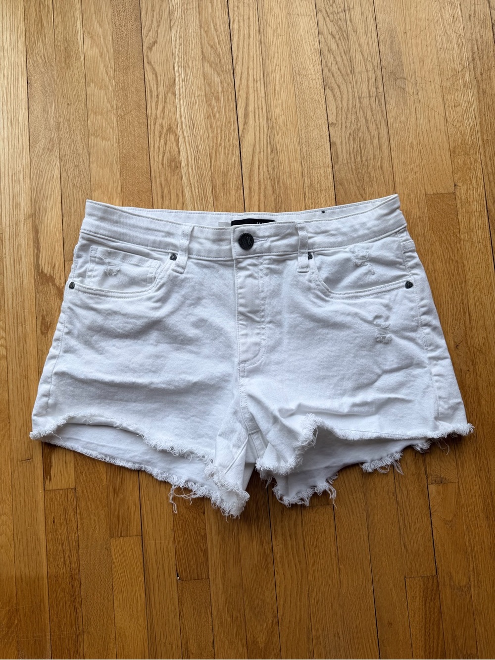 Kut from the Kloth Jane High Rise White Frayed Hem Shorts 97% Cotton